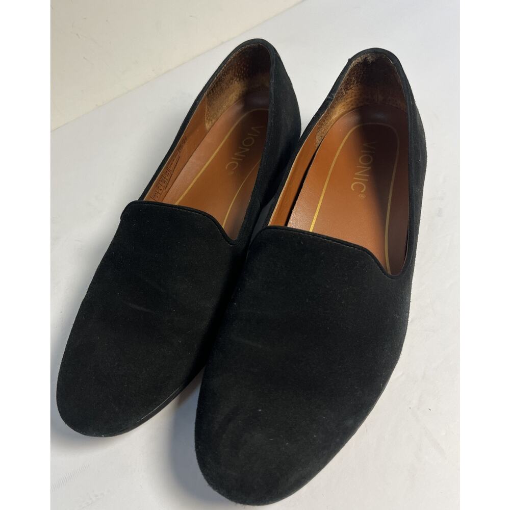 Vionic Women's Willa Ii Slip-ons Loafer Size 7 Black Suede Block Heel Round